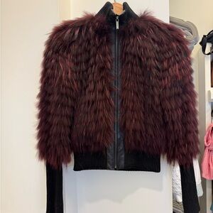 BCBGMaxAzria Burgundy Teddy Jacket